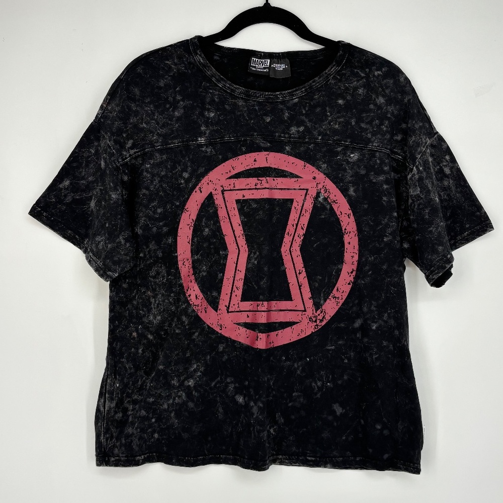 Marvel Her Universe Womens Medium Graphic T-Shirt Black Widow Mineral Wash SS